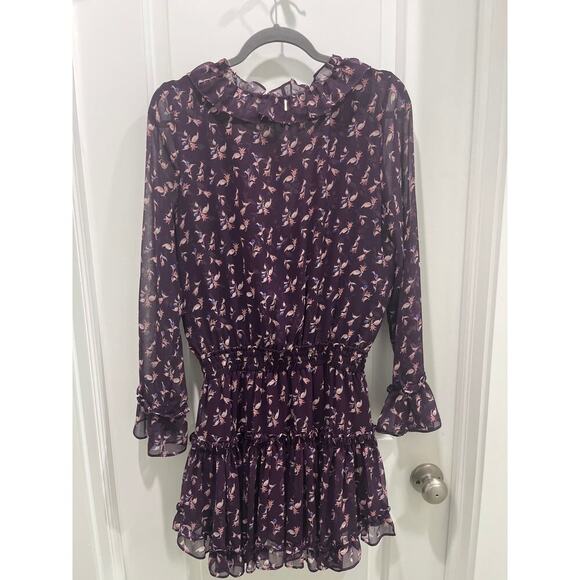 Misa Los Angeles Long-Sleeve Ruffle Dress - Purple Sz S - Picture 7 of 9